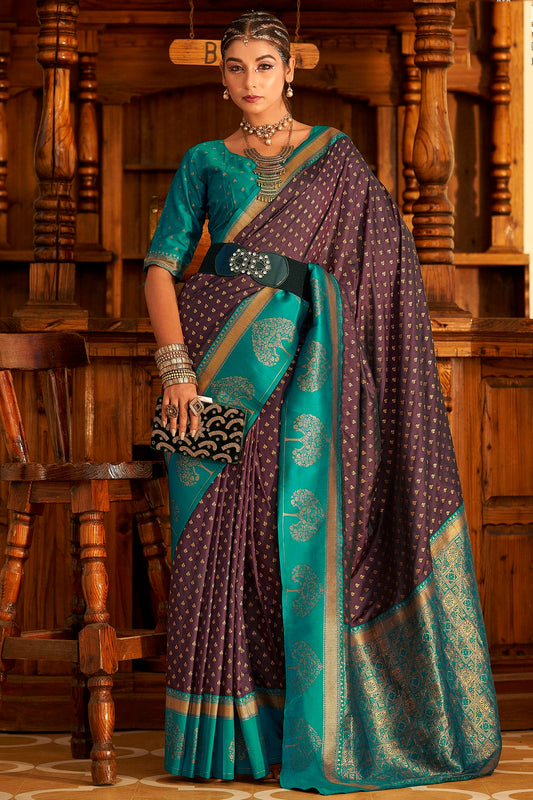 Violet Colour Soft Banarasi Silk Woven Work Saree