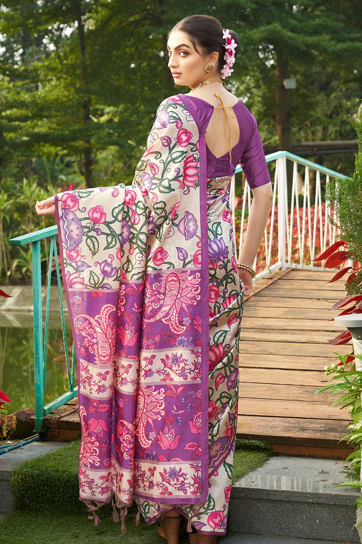 Violet Colour Tussar Silk Printed Saree VSSD1112086