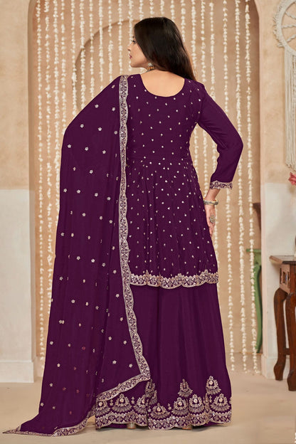 Voilet Colour Chinon Palazzo Pant Suit VSSM1050585