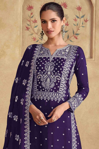 Voilet Colour Georgette Palazzo Pant Suit VSSM1112958