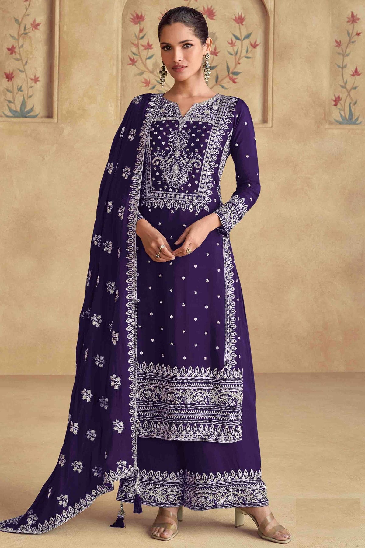 Voilet Colour Georgette Palazzo Pant Suit VSSM1112958