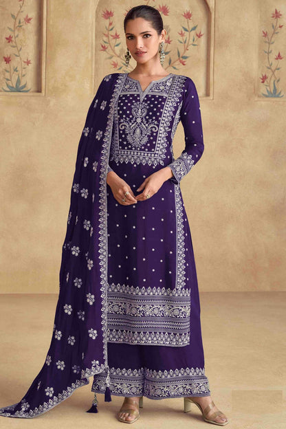 Voilet Colour Georgette Palazzo Pant Suit VSSM1112958