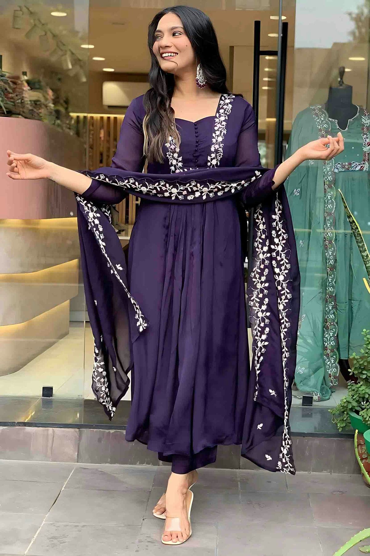 Voilet Colour Silk Embroidery Pant Style Suit VSSS1113645