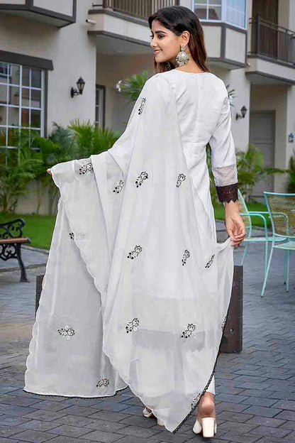 White Colour Chanderi Embroidery Pant Style Suit VSSS1113632