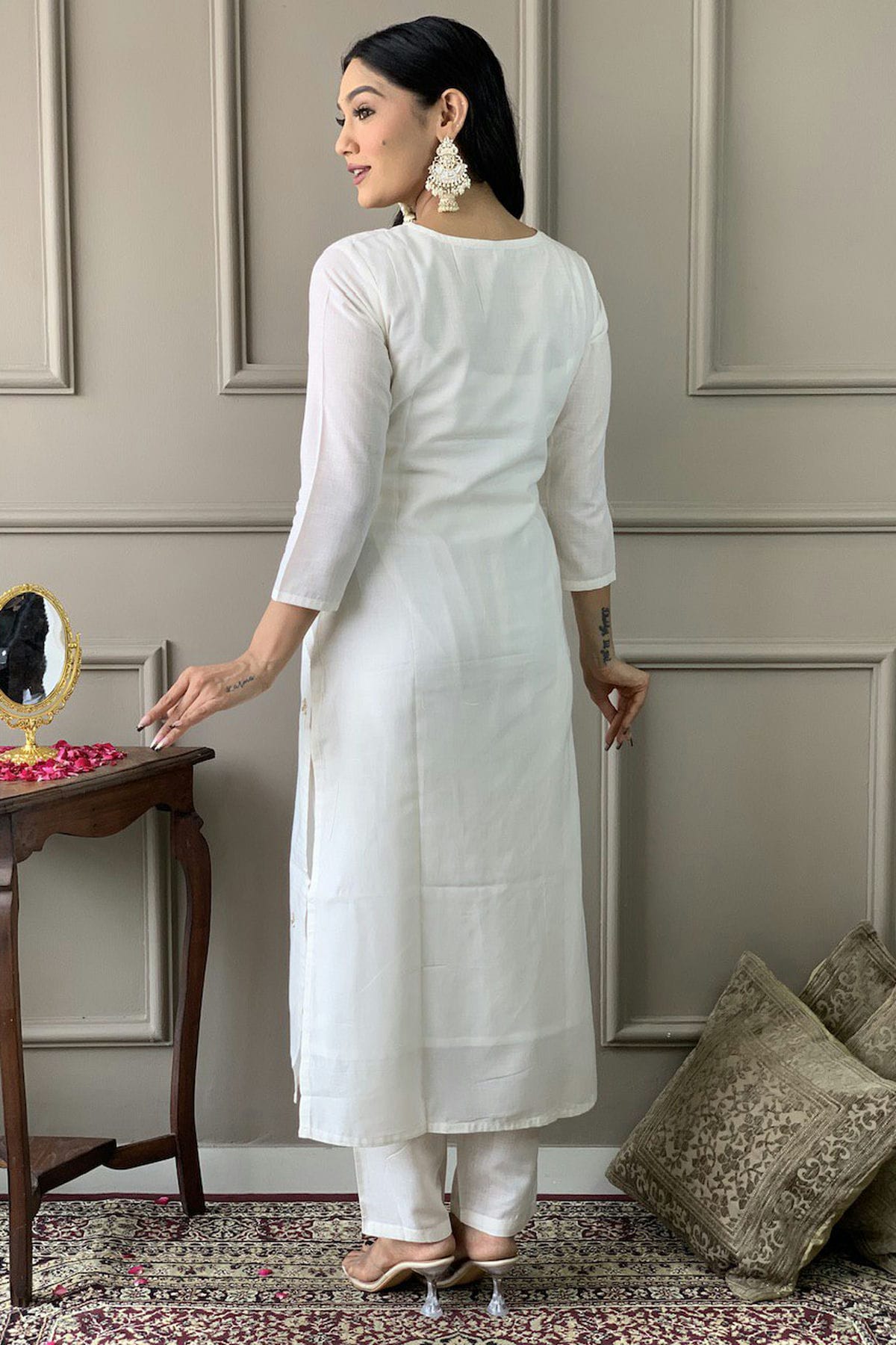 White Colour Chanderi Viscose Stitched Salwar Suit