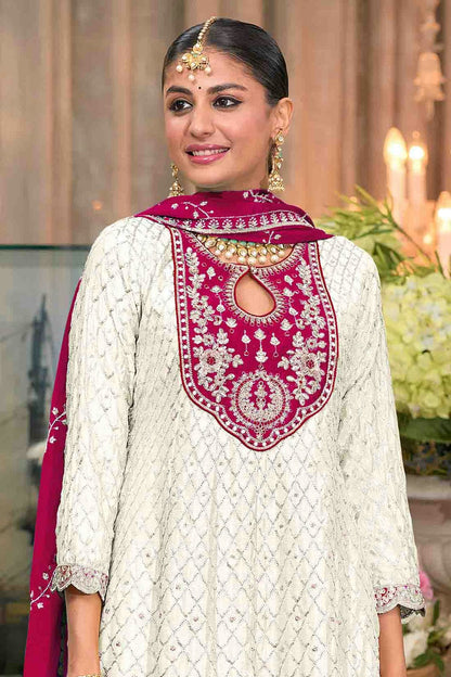 White Colour Chinon Stitched Patiala Suit VSSS1140964