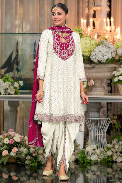 White Colour Chinon Stitched Patiala Suit VSSS1140964
