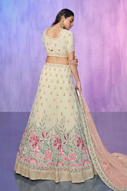White Colour Embroidery Georgette Lehenga Choli VSLD1080748