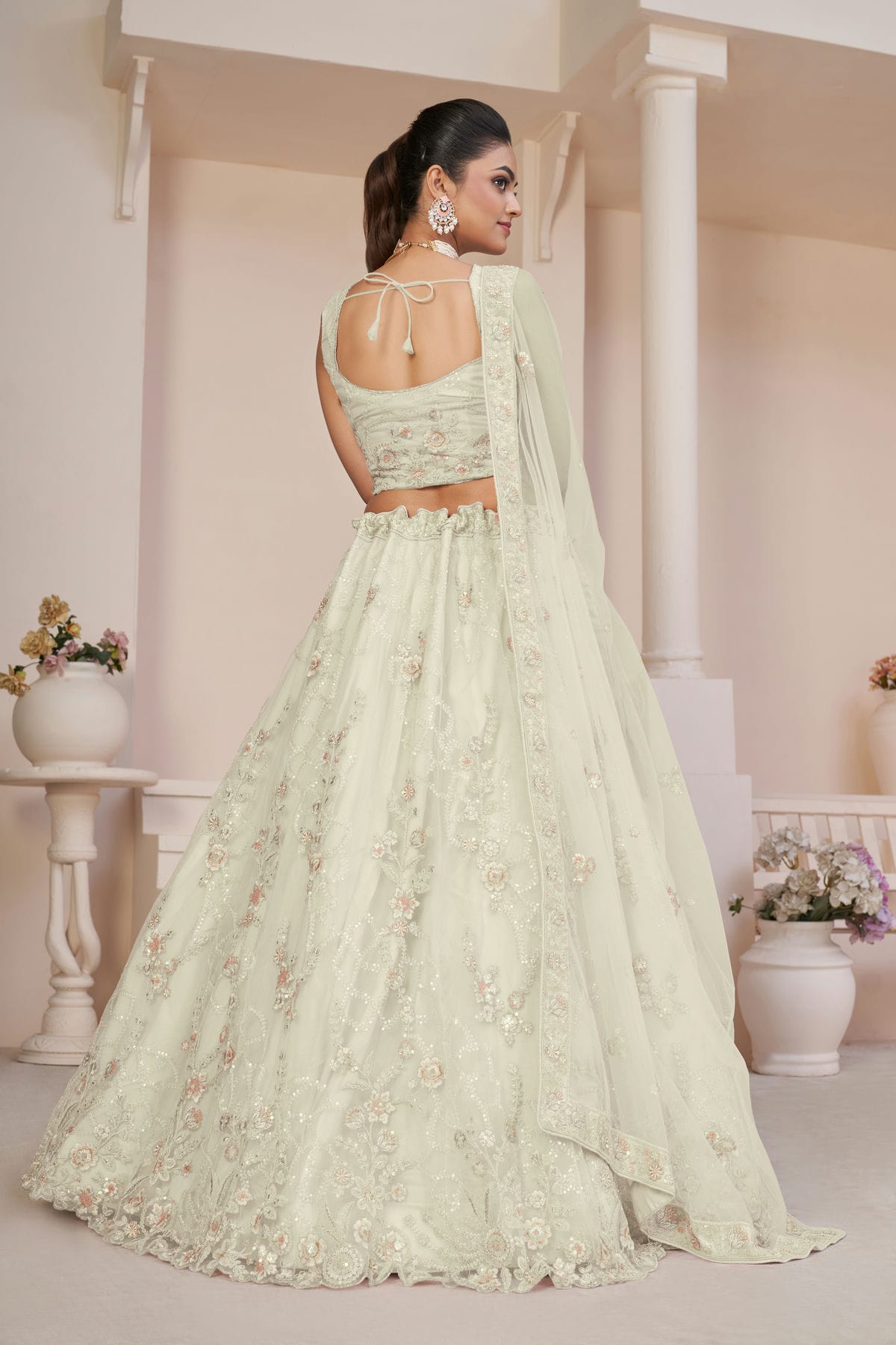 White Colour Embroidery Net Lehenga Choli VSLD1080856