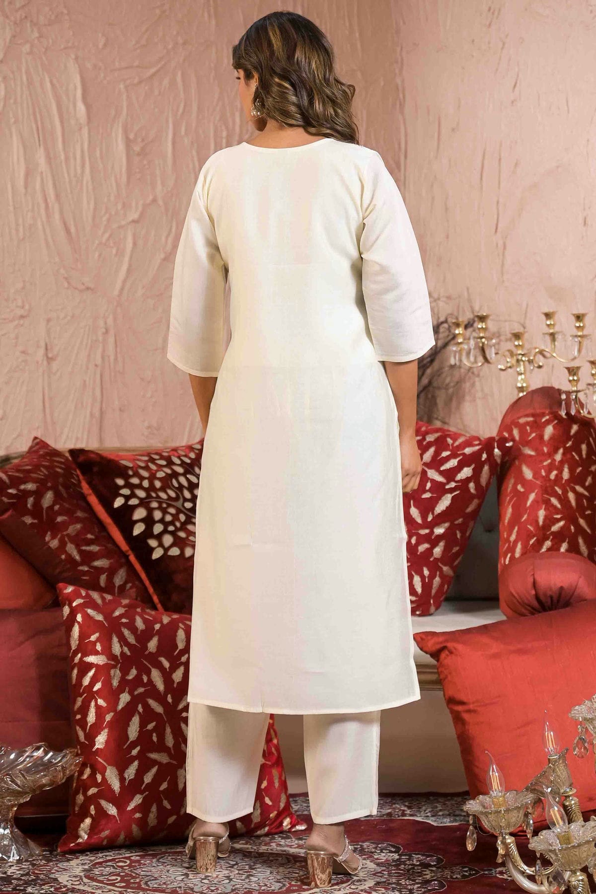 White Colour Embroidery Viscose Chanderi Pant Style Suit VSSS1113499