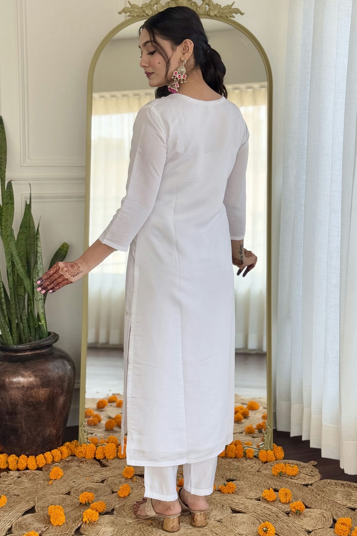 White Colour Embroidery Viscose Stitched Suit