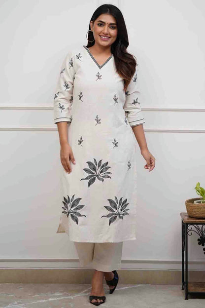 White Colour Embroidery Viscose Top and Bottom VSSS1113492