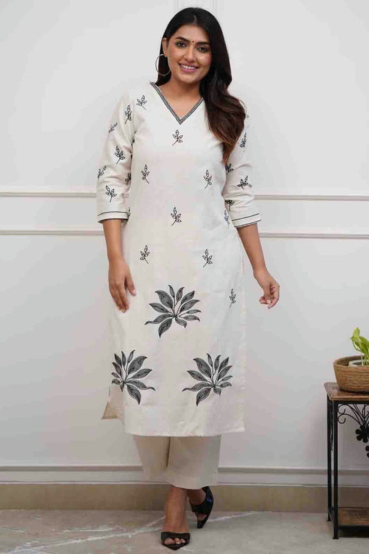 White Colour Embroidery Viscose Top and Bottom VSSS1113492