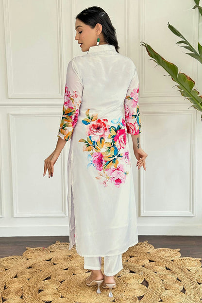 White Colour French Crepe Stitched Salwar Suit