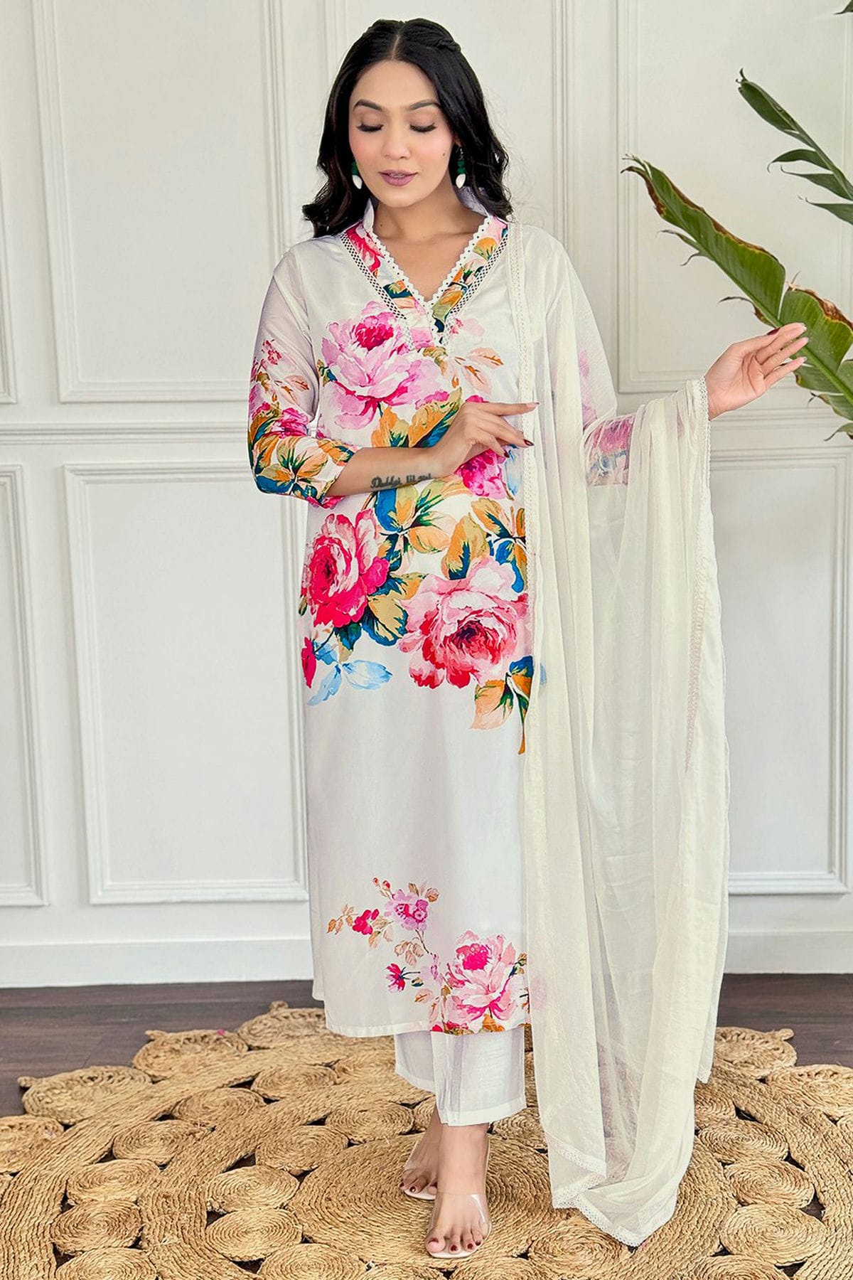 White Colour French Crepe Stitched Salwar Suit