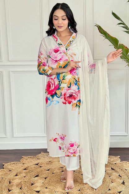 White Colour French Crepe Stitched Salwar Suit