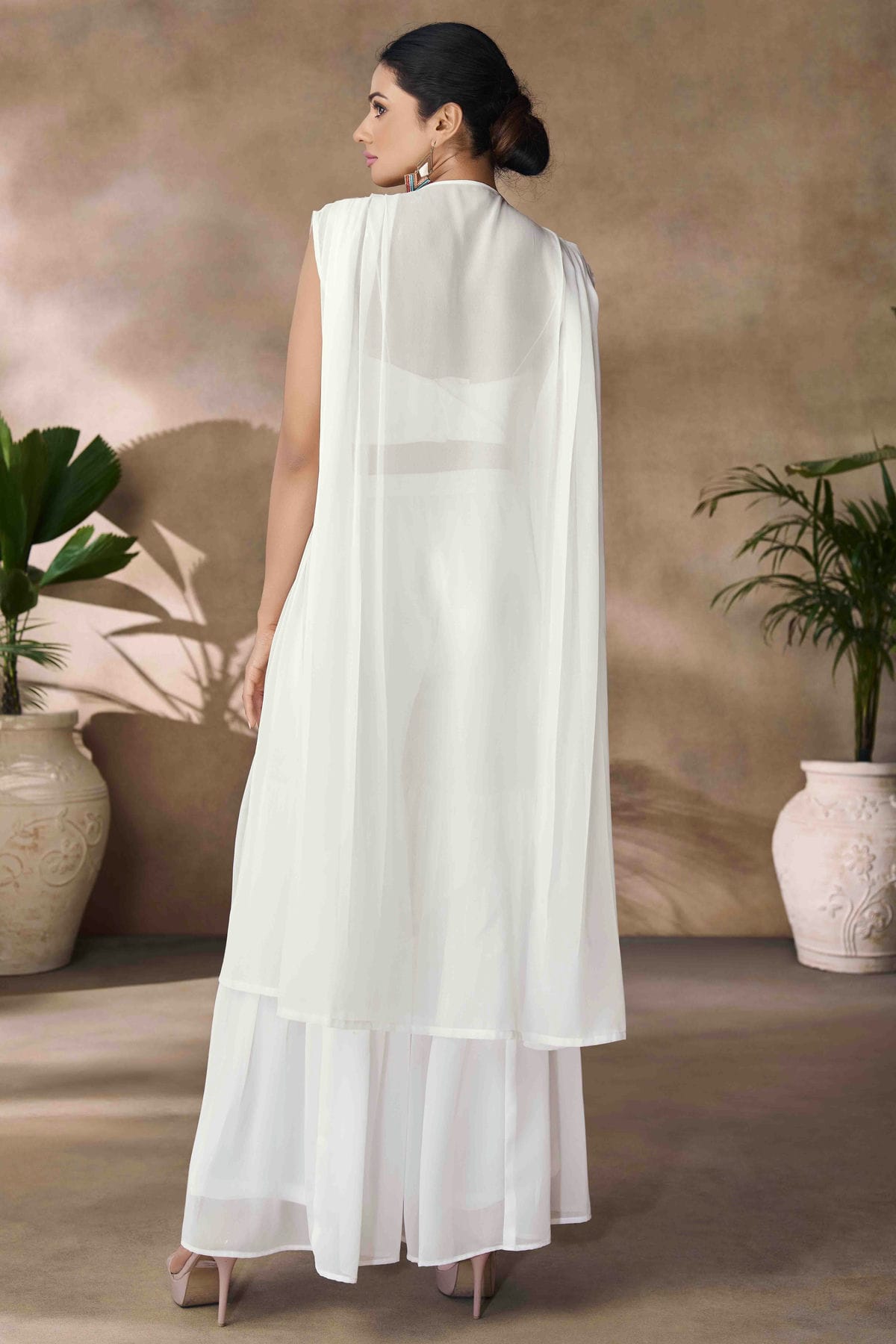 White Colour Georgette Co-Ord Set VSTP1080961