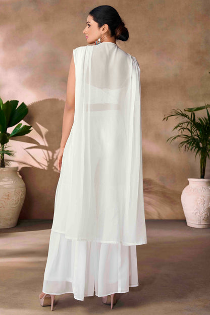 White Colour Georgette Co-Ord Set VSTP1080961