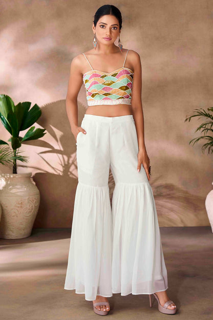 White Colour Georgette Co-Ord Set VSTP1080961