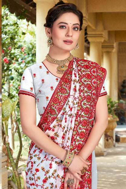 White Colour Georgette Designer Saree