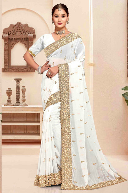 White Colour Georgette Embroidery Work Designer Saree VSSD1091243