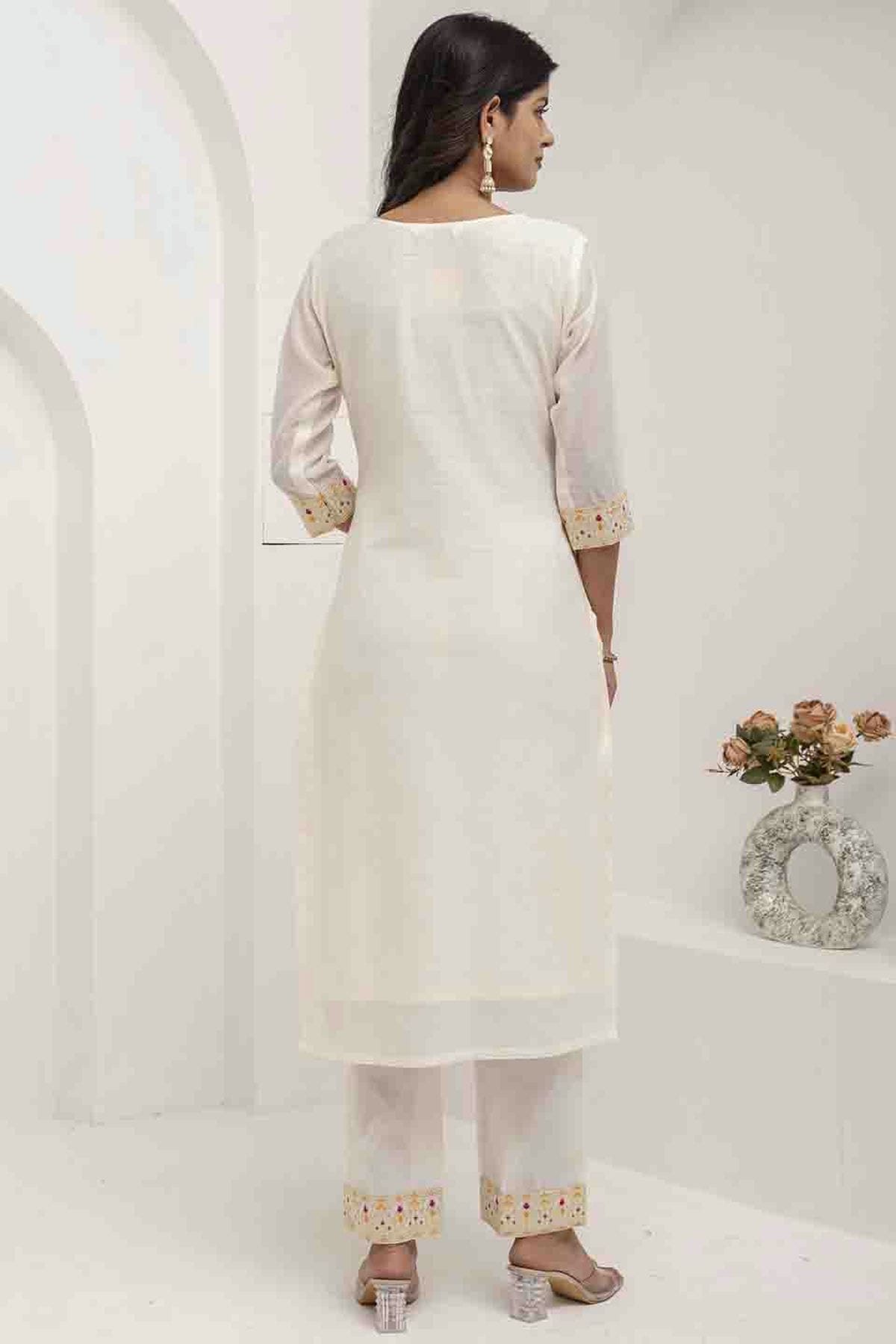 White Colour Jacquard Silk Woven and Hand Work Pant Style Suit VSSS1113688
