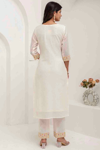 White Colour Jacquard Silk Woven and Hand Work Pant Style Suit VSSS1113688