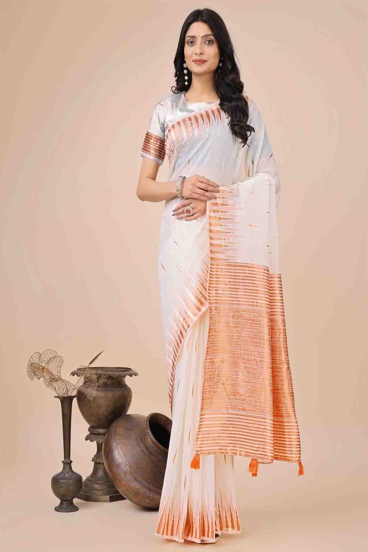 White Colour Linen Cotton Woven Traditional Sarees VSSD1113777