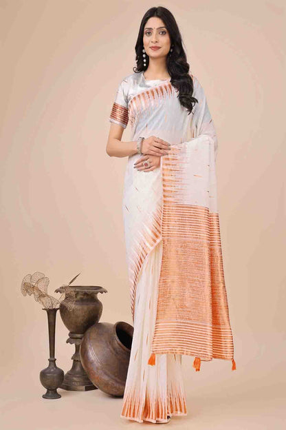 White Colour Linen Cotton Woven Traditional Sarees VSSD1113777