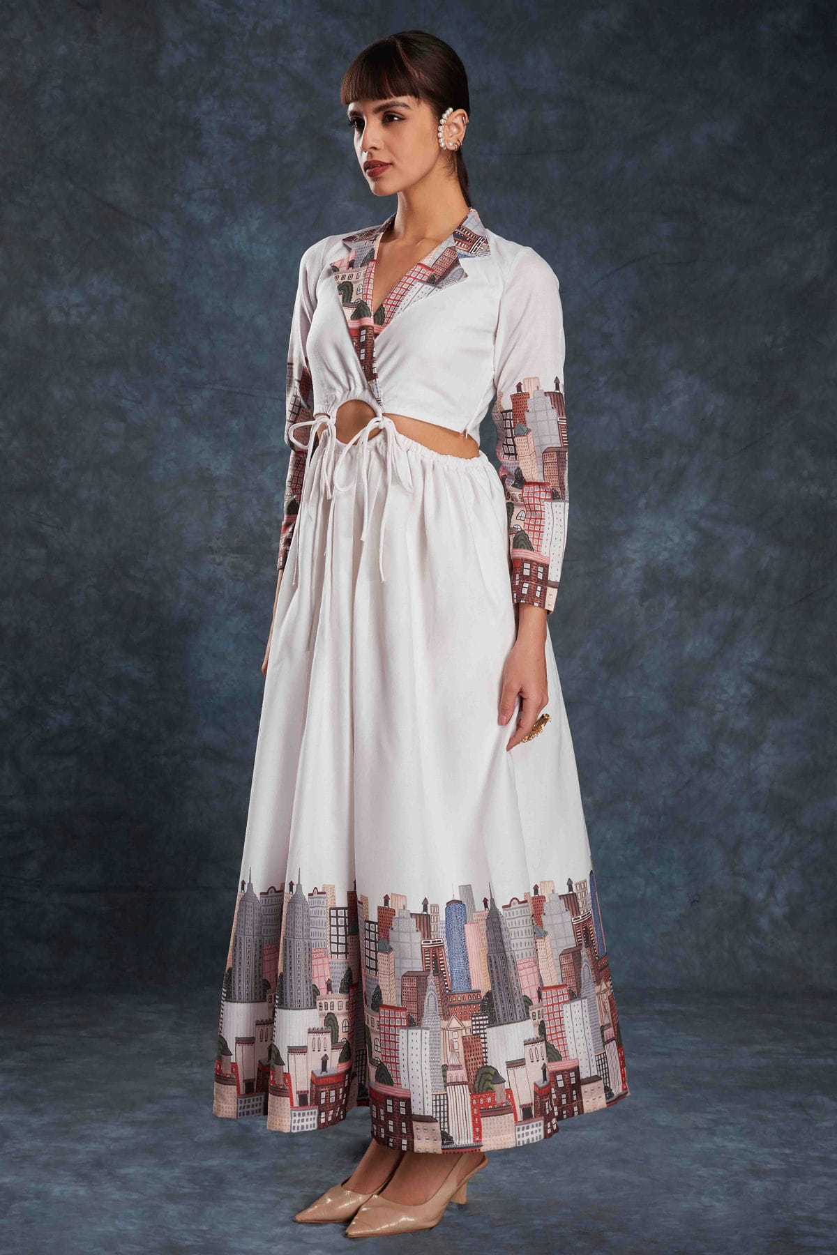 White Colour Linen Maxi Dress VSTP1080945