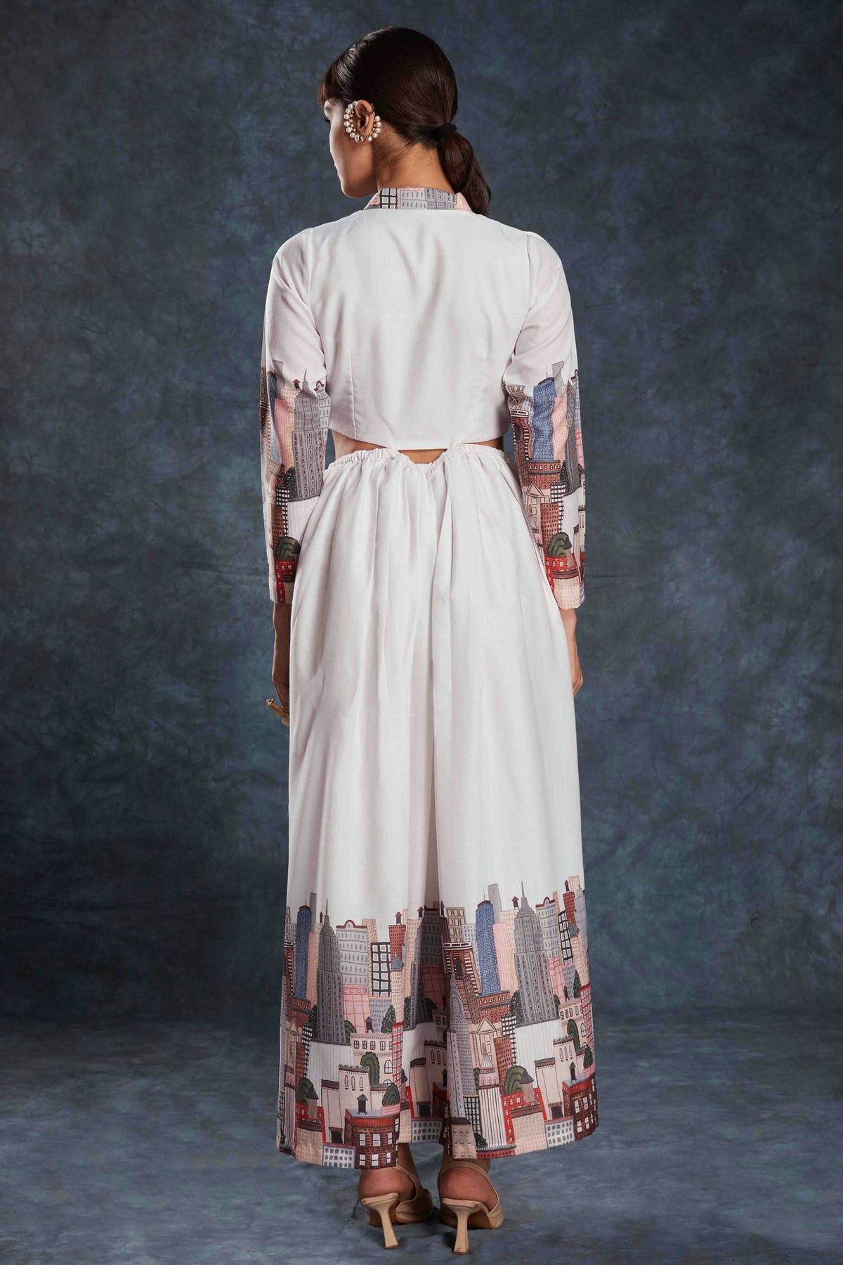 White Colour Linen Maxi Dress VSTP1080945