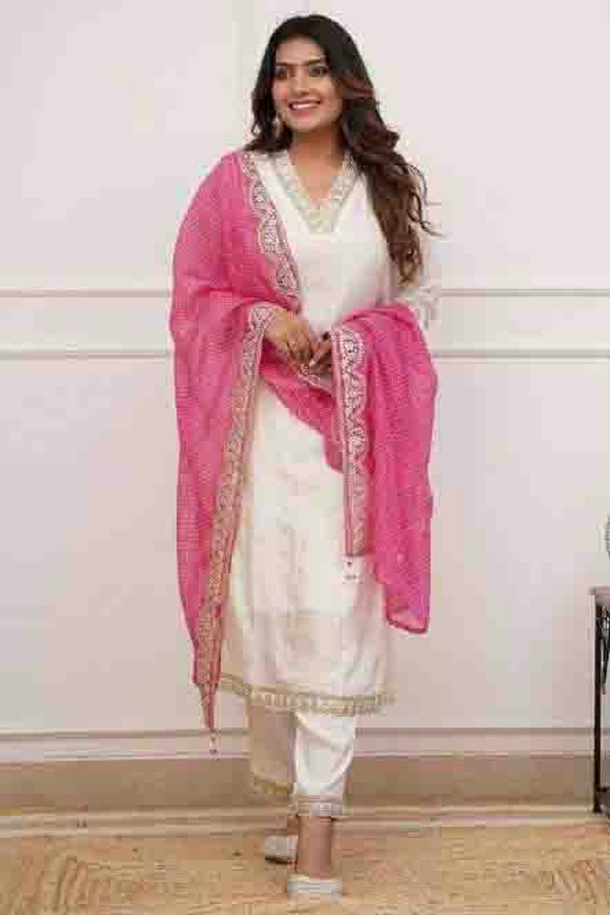 White Colour Liva Rayon Stitched Pant Style Suit VSSS1140981