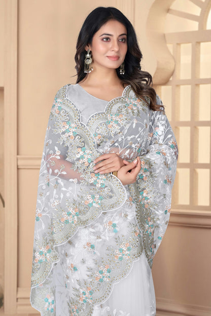 White Colour Net Designer Saree VSSD1091083