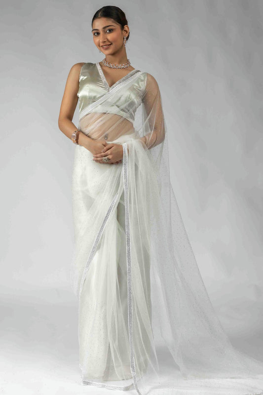 White Colour Net Ready To Wear Saree VSSD1122054