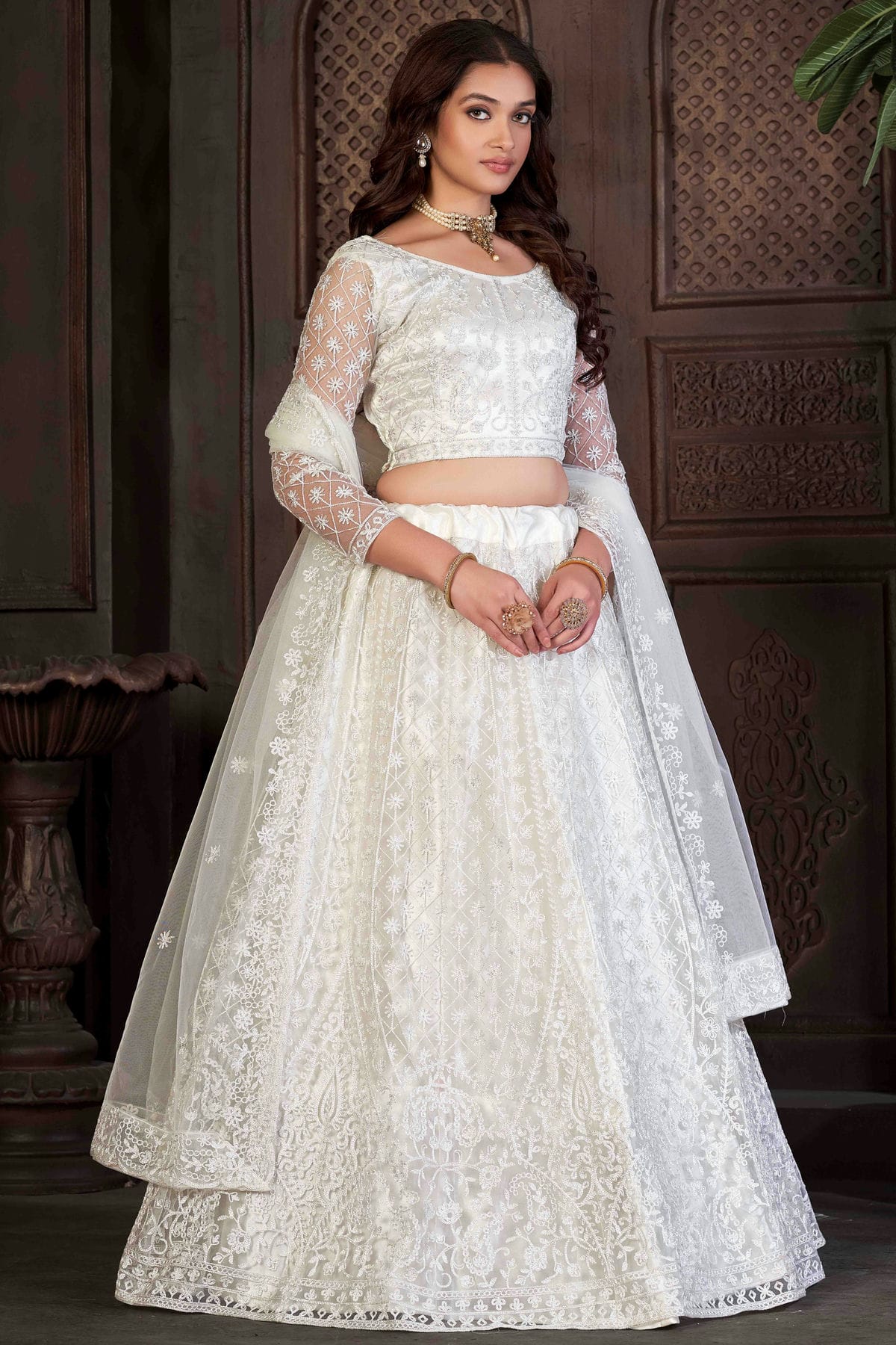 White Colour Net Semi Stitched Lehenga Choli VSLC1170058