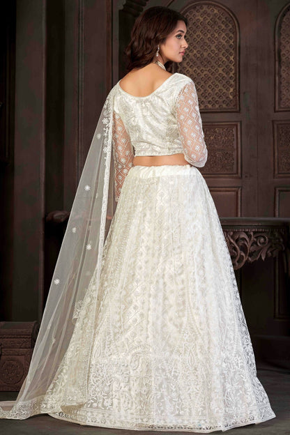 White Colour Net Semi Stitched Lehenga Choli VSLC1170058