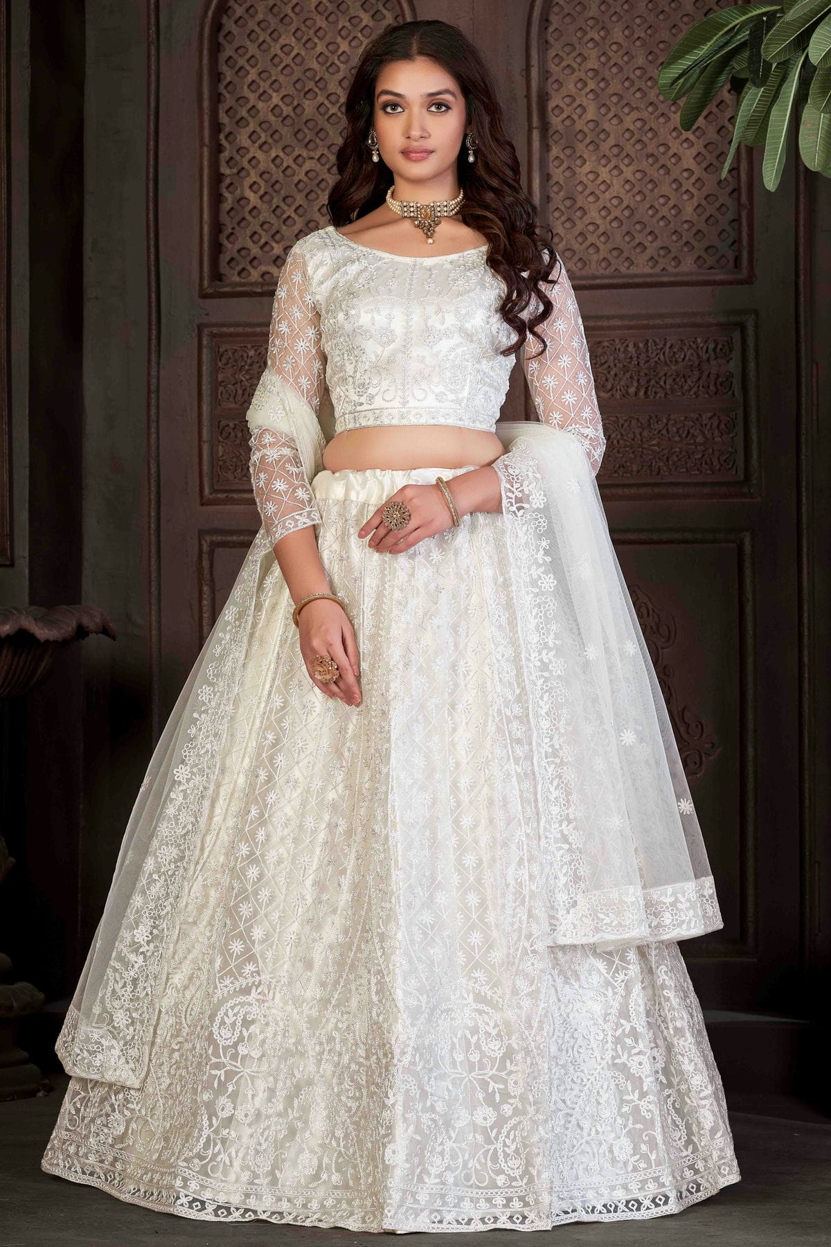 White Colour Net Semi Stitched Lehenga Choli VSLC1170058