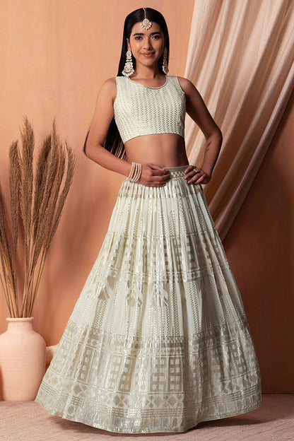 White Colour Semi Stitched Georgette Lehenga Choli