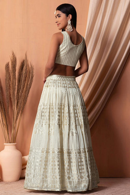 White Colour Semi Stitched Georgette Lehenga Choli