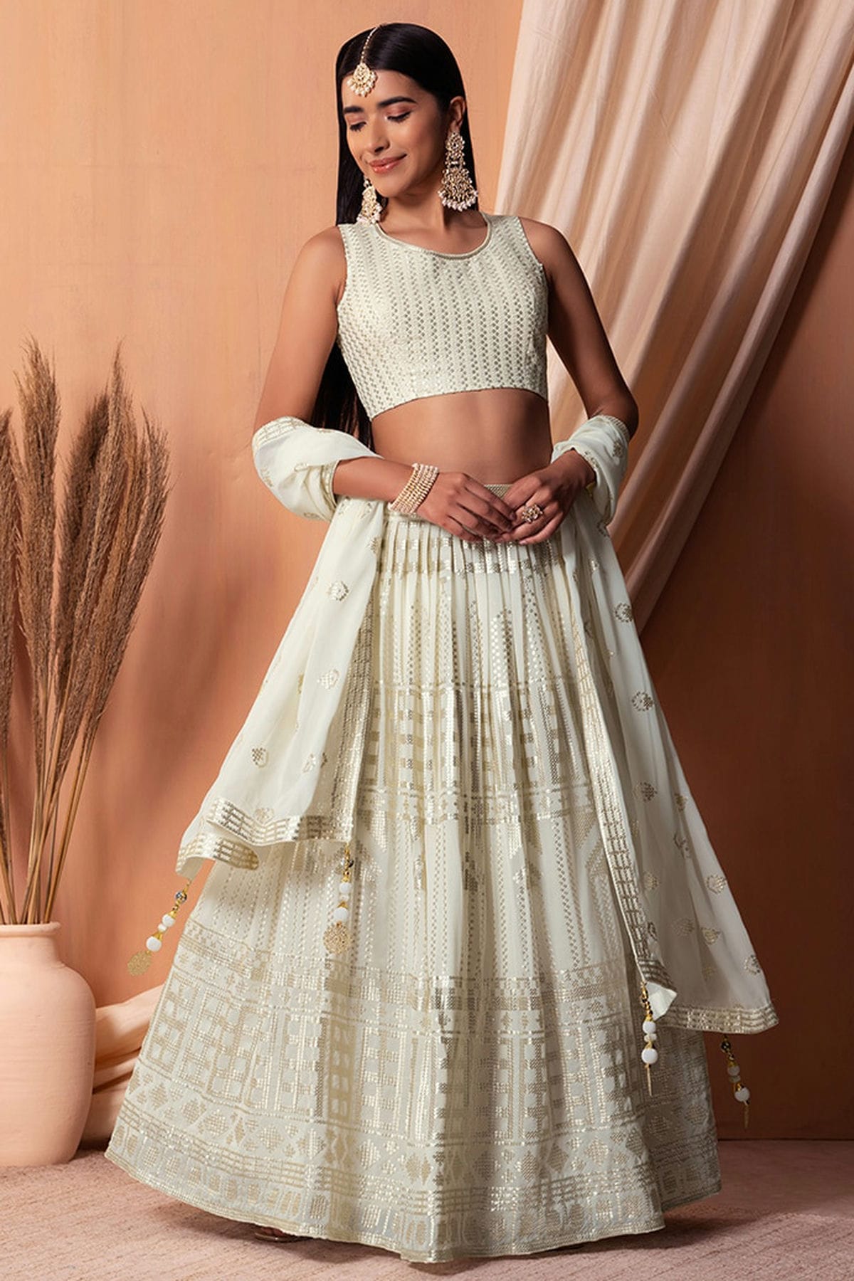 White Colour Semi Stitched Georgette Lehenga Choli