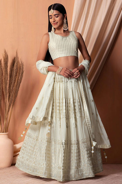 White Colour Semi Stitched Georgette Lehenga Choli