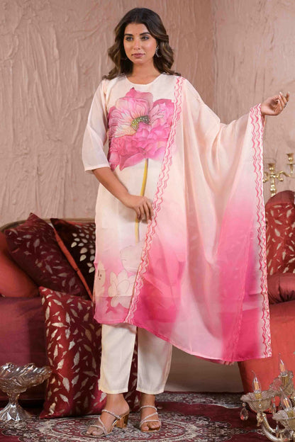 White Colour Tabby Silk Stitched Pant Style Suit VSSS1113885