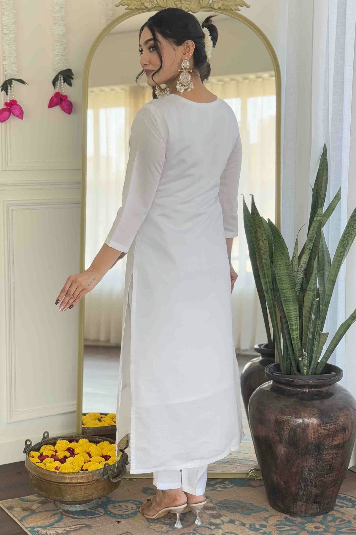 White Colour Viscose Chanderi Embroidery Pant Style Suit VSSS1113651