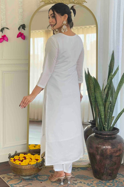 White Colour Viscose Chanderi Embroidery Pant Style Suit VSSS1113651