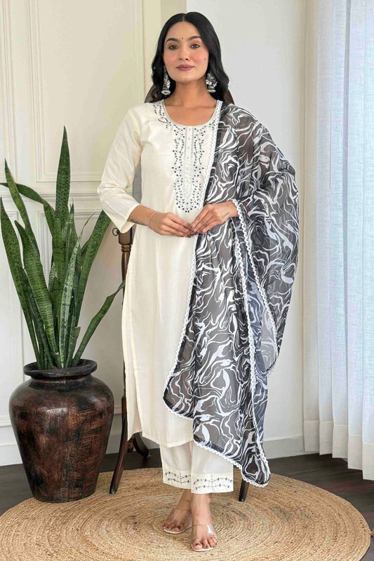 White Colour Viscose Rayon Stitched Suit VSSS1113276