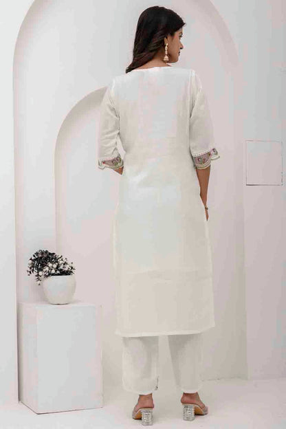 White Colour Viscose Silk Embroidery Pant Style Suit VSSS1113620