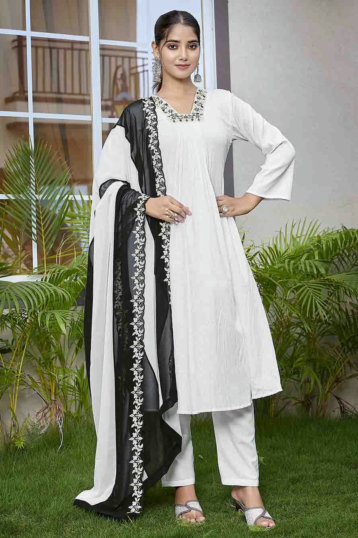 White Colour Viscose Solid Pant Style Suit VSSS1113667