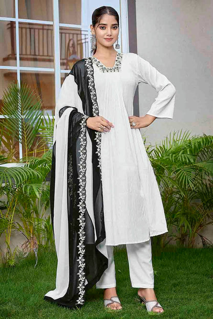 White Colour Viscose Solid Pant Style Suit VSSS1113667