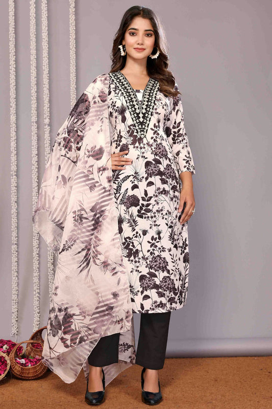 White and Black Colour Cotton Blend Stitched Suit VSSS1113334