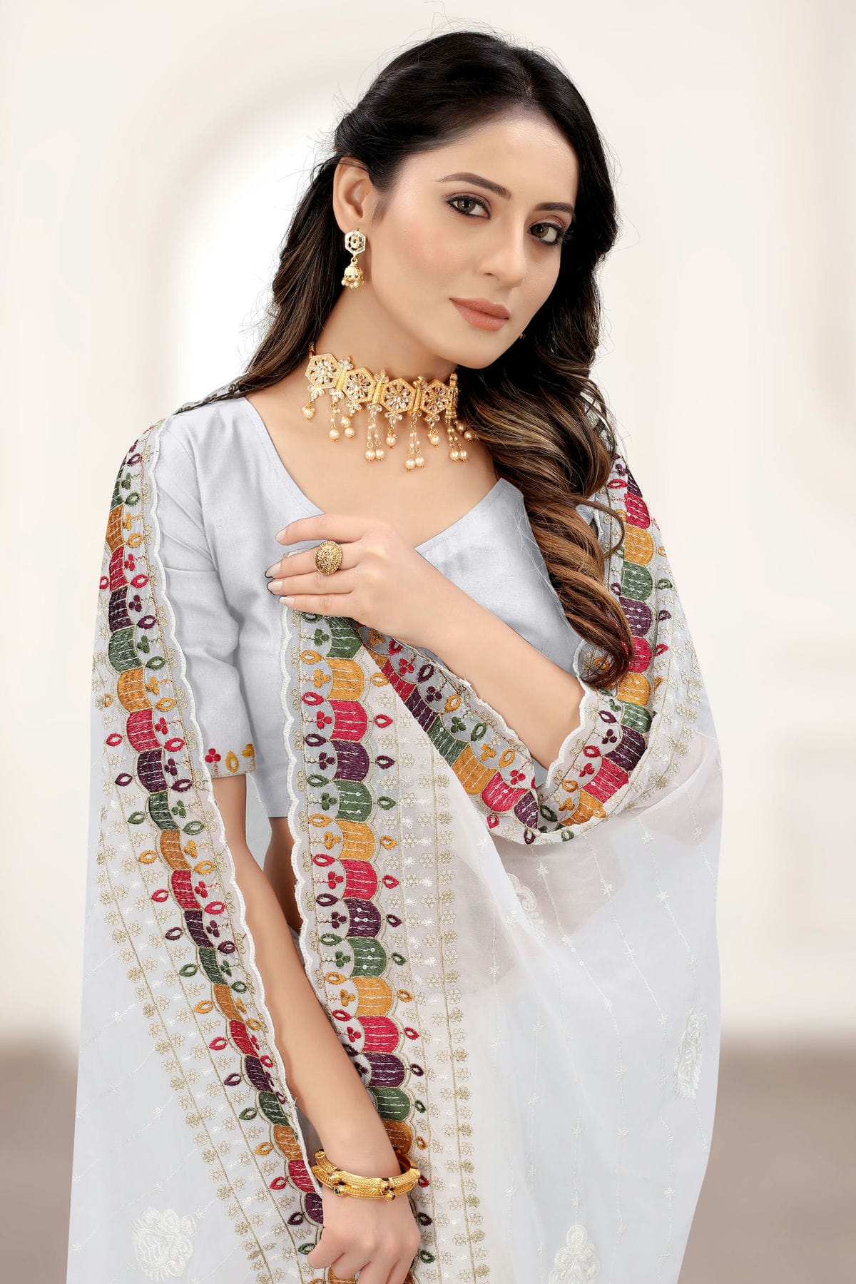 White Colour Georgette Saree